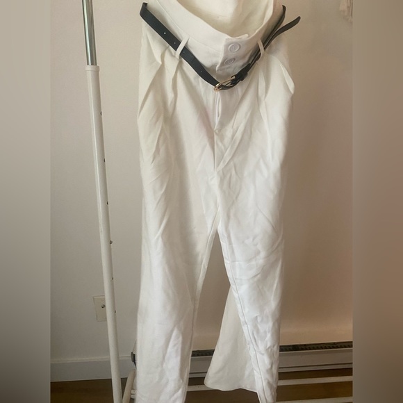 Belted pleated leg trousers - White - Picture 2 of 5